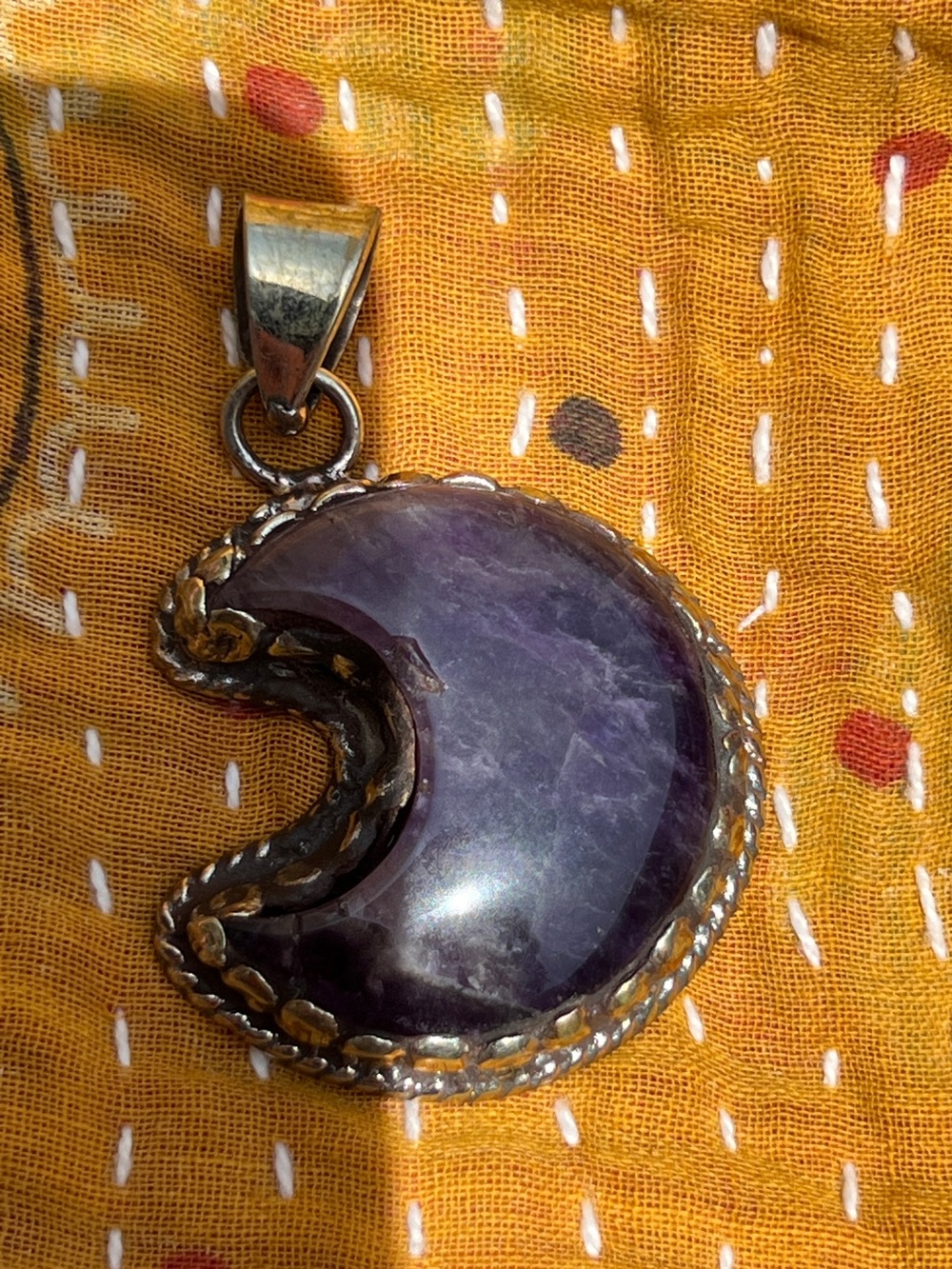 Tibetan Amethyst Crescent Pendant Necklace